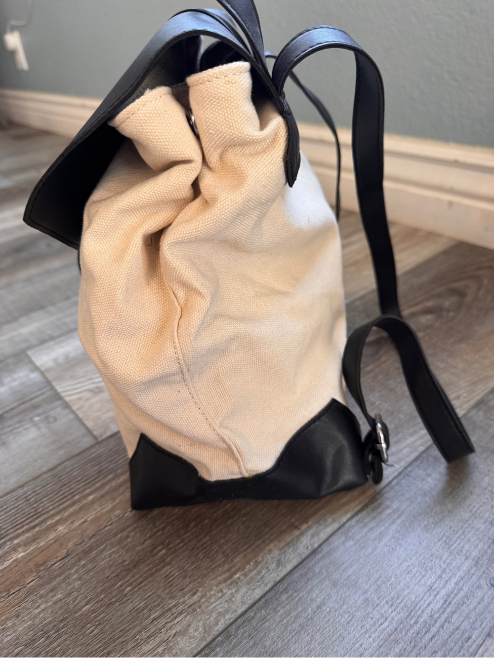 Deux Lux Black and Cream Canvas Mini Backpack - Picture 3 of 6